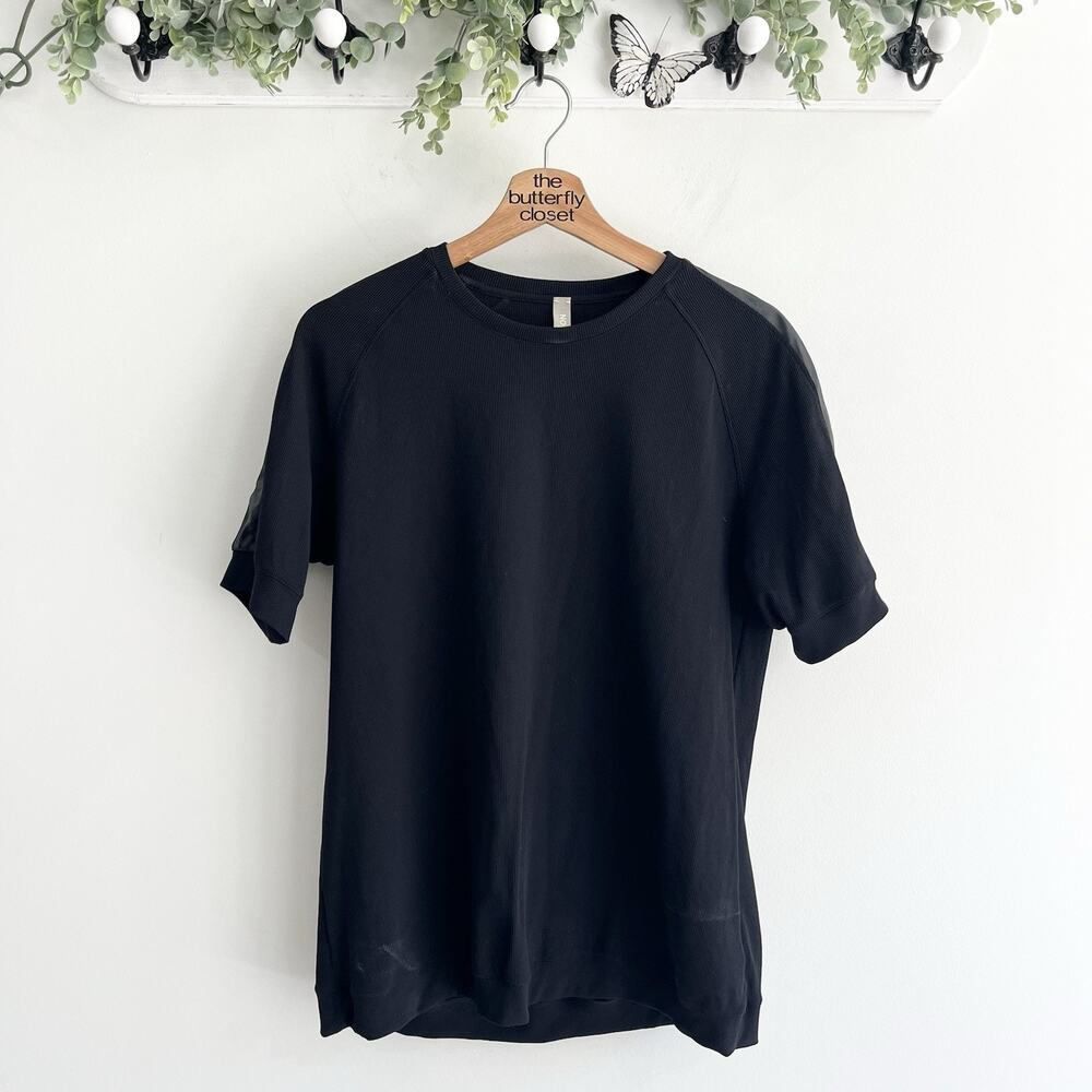 No Ka ‘Oi Black Basic Tee With Leather Accent Size 01 - Small Ab41
